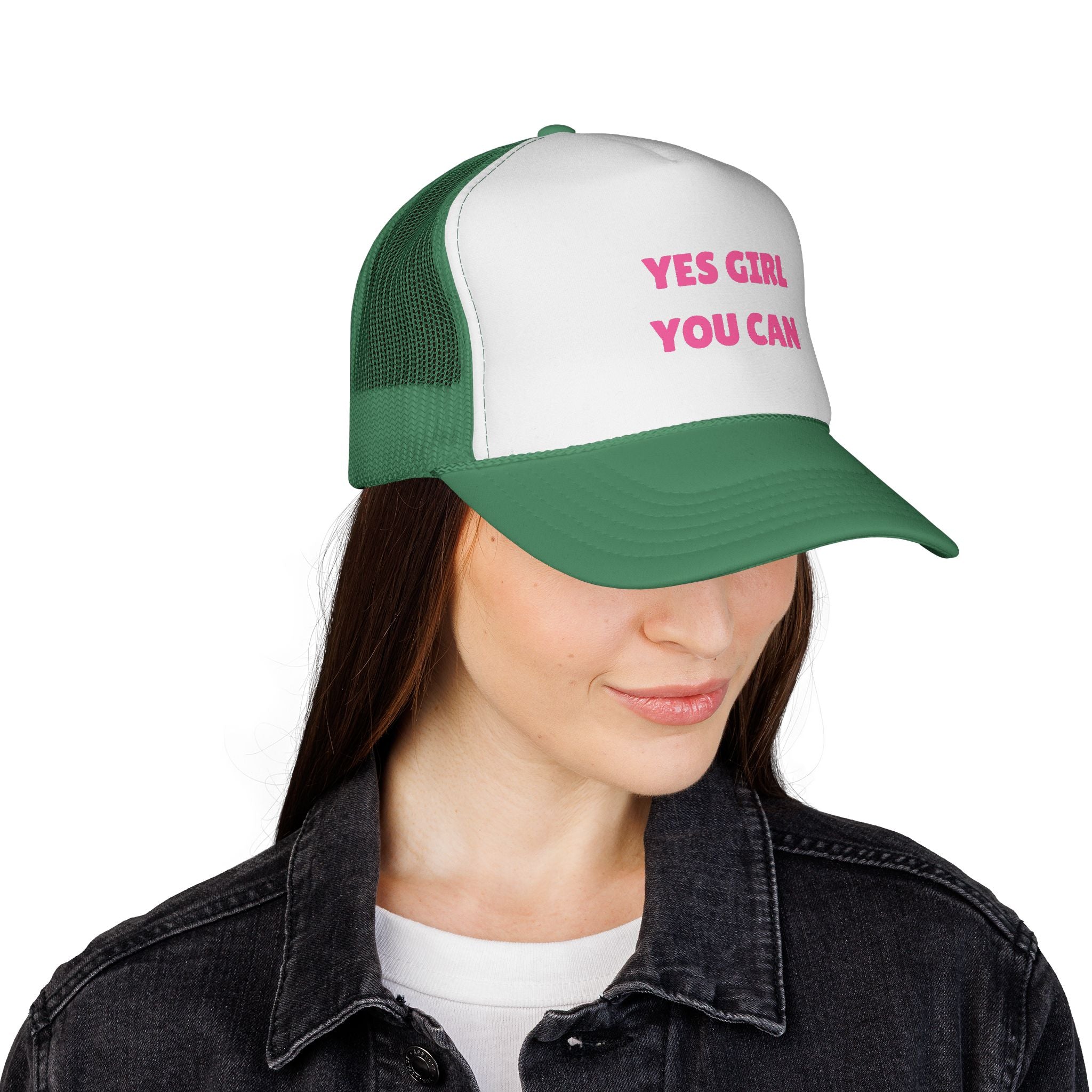 Empowering 'Yes Girl You Can' Trucker Cap, Inspirational Women's Hat, Motivational Gift for Her, Summer Fashion Accessory, Positive Vibes