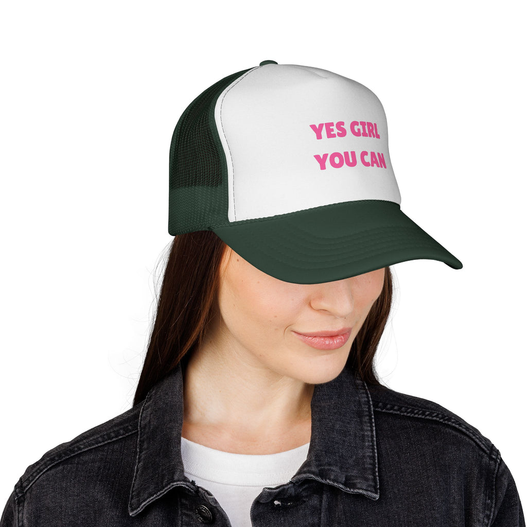 Empowering 'Yes Girl You Can' Trucker Cap, Inspirational Women's Hat, Motivational Gift for Her, Summer Fashion Accessory, Positive Vibes