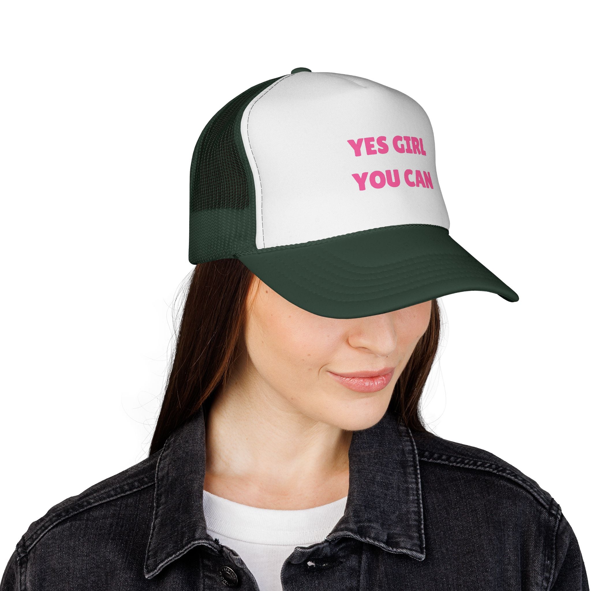 Empowering 'Yes Girl You Can' Trucker Cap, Inspirational Women's Hat, Motivational Gift for Her, Summer Fashion Accessory, Positive Vibes