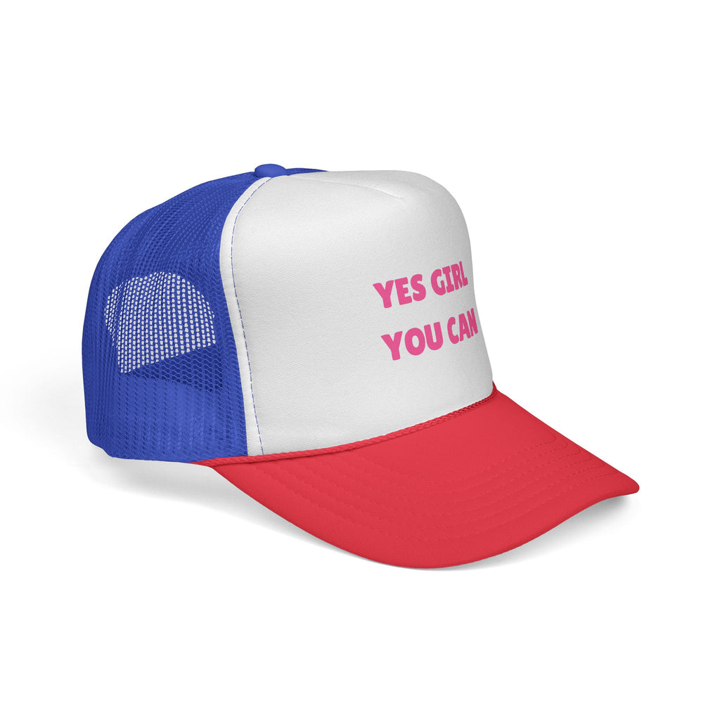 Empowering 'Yes Girl You Can' Trucker Cap, Inspirational Women's Hat, Motivational Gift for Her, Summer Fashion Accessory, Positive Vibes