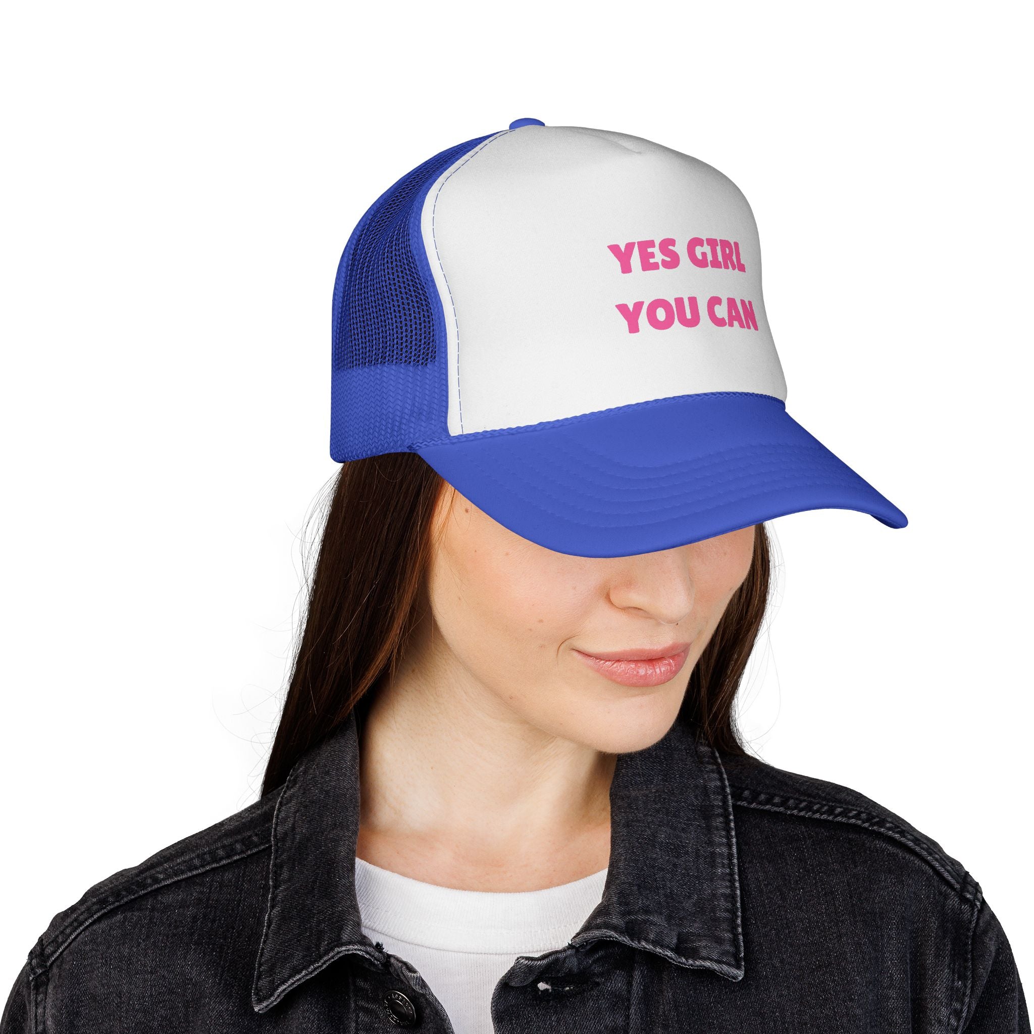 Empowering 'Yes Girl You Can' Trucker Cap, Inspirational Women's Hat, Motivational Gift for Her, Summer Fashion Accessory, Positive Vibes