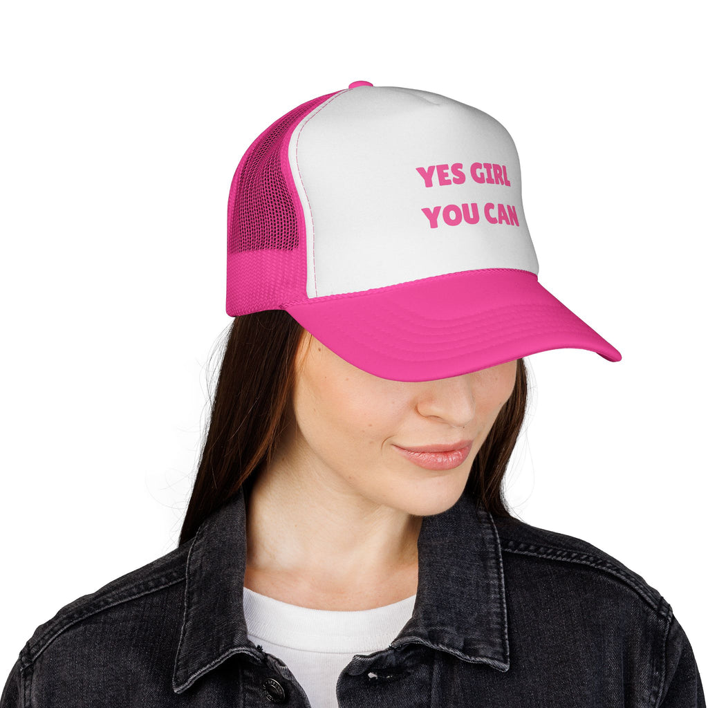Empowering 'Yes Girl You Can' Trucker Cap, Inspirational Women's Hat, Motivational Gift for Her, Summer Fashion Accessory, Positive Vibes