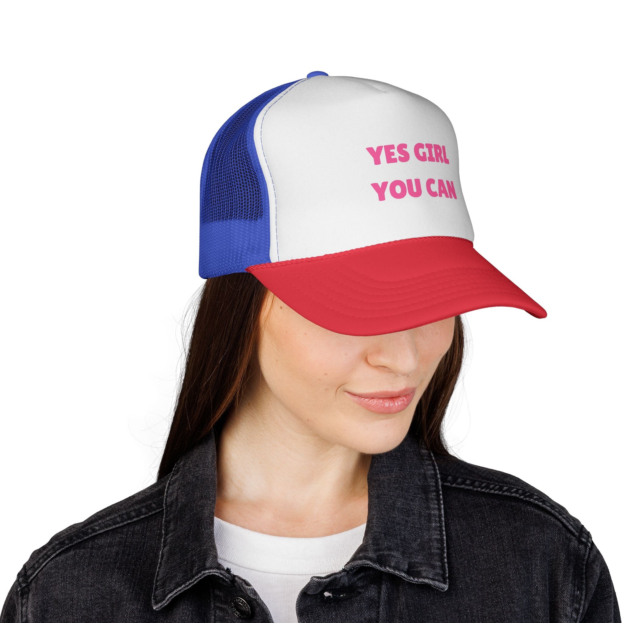 Empowering 'Yes Girl You Can' Trucker Cap, Inspirational Women's Hat, Motivational Gift for Her, Summer Fashion Accessory, Positive Vibes