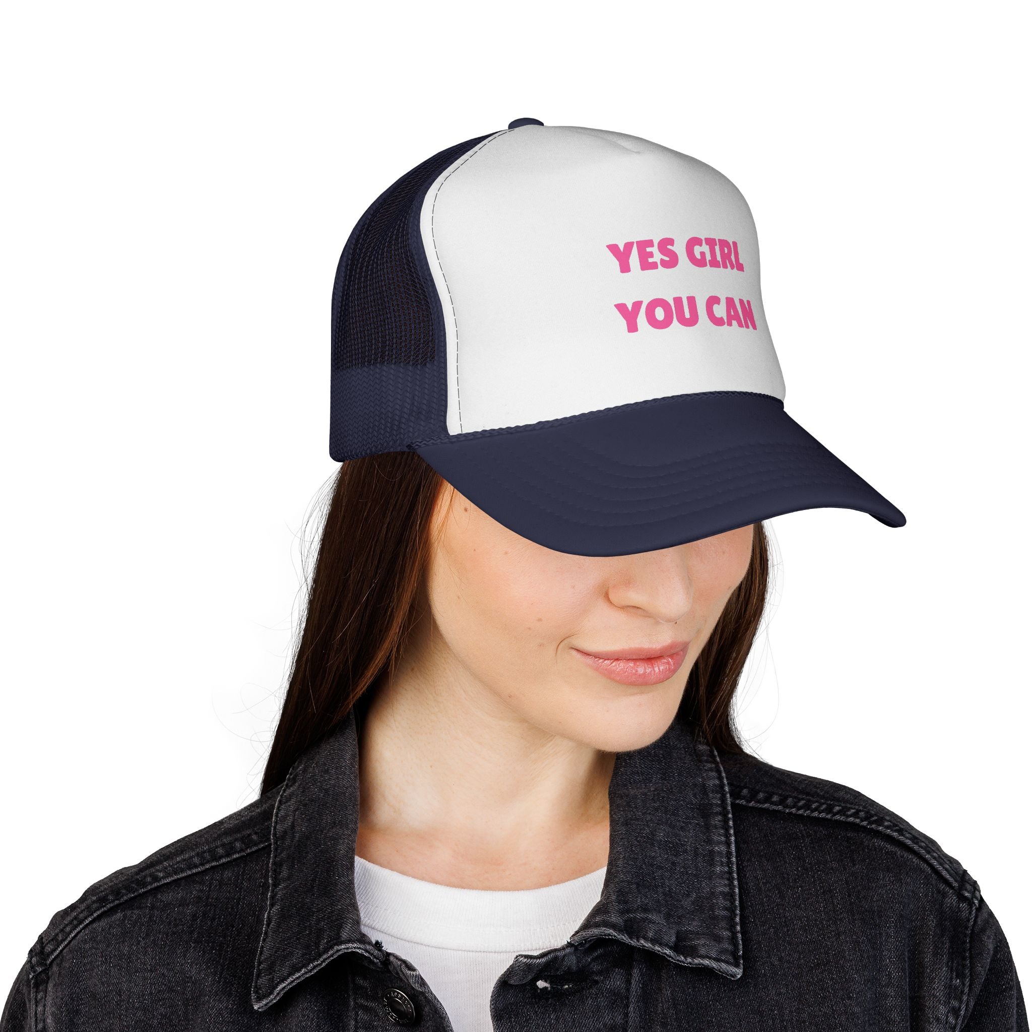 Empowering 'Yes Girl You Can' Trucker Cap, Inspirational Women's Hat, Motivational Gift for Her, Summer Fashion Accessory, Positive Vibes