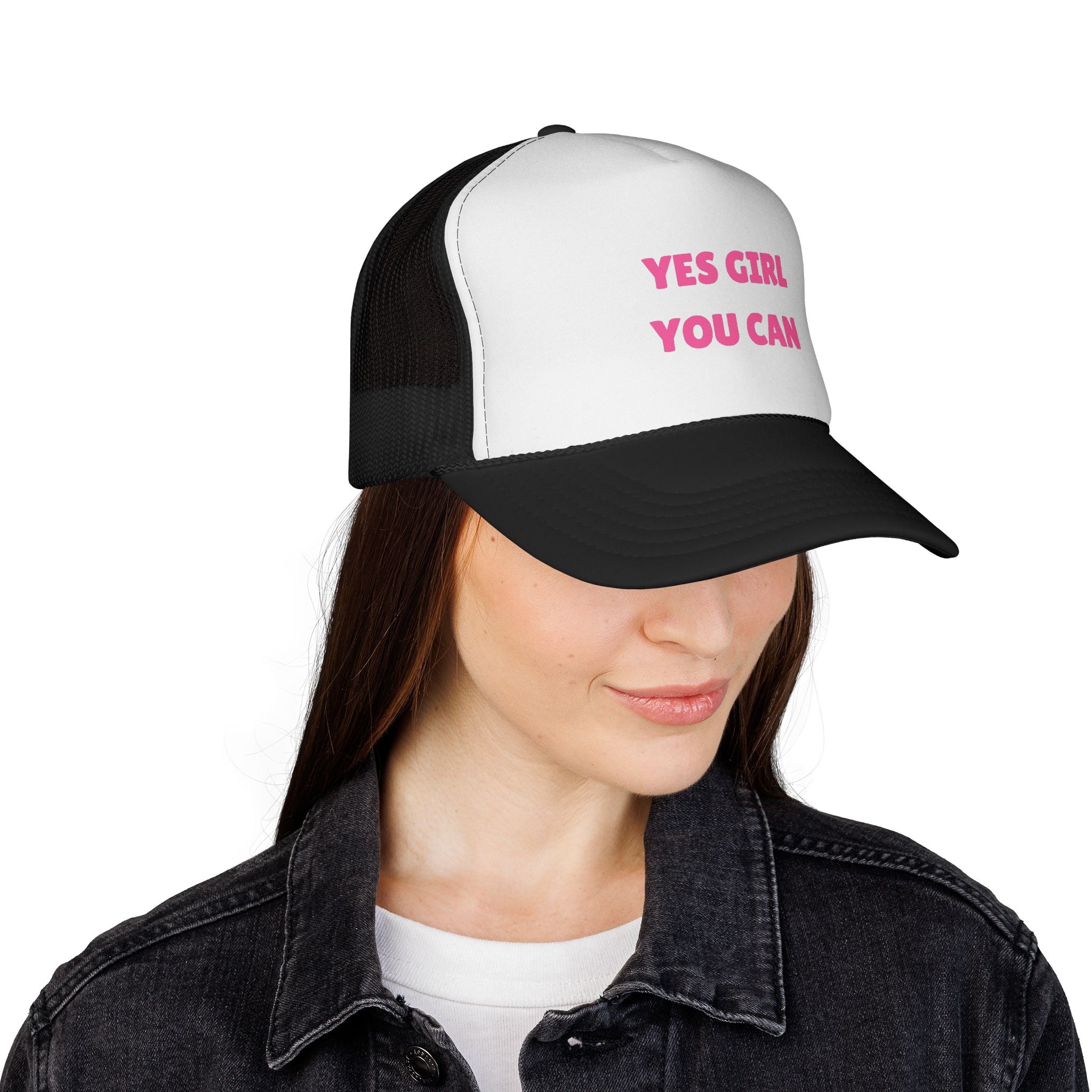 Empowering 'Yes Girl You Can' Trucker Cap, Inspirational Women's Hat, Motivational Gift for Her, Summer Fashion Accessory, Positive Vibes